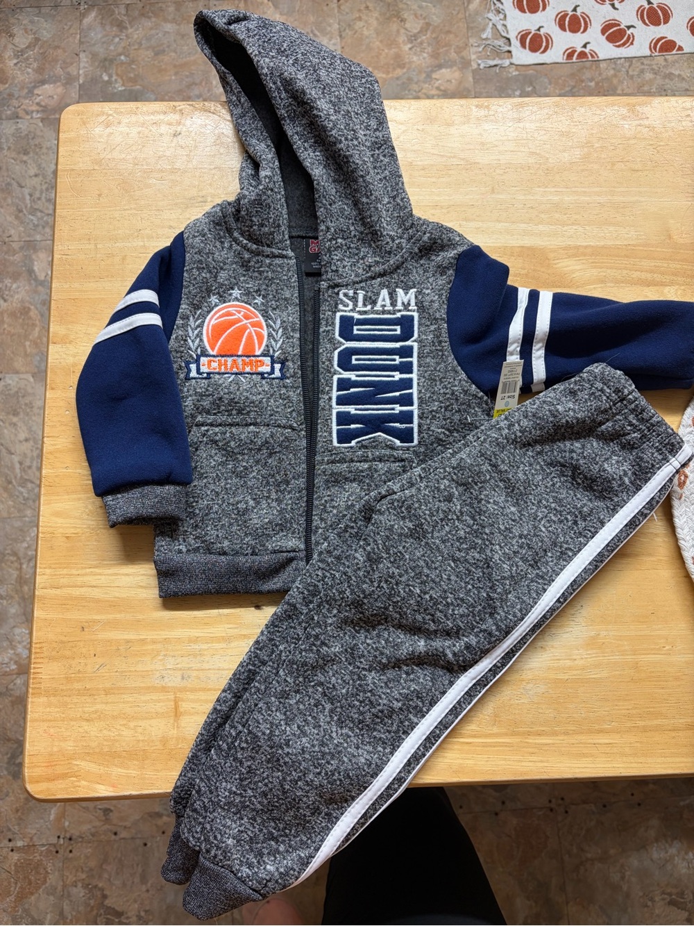 Kids Gray & Navy Slam Dunk Hooded Jogger Set